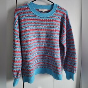 LOFT Blue and Red Striped Sweater